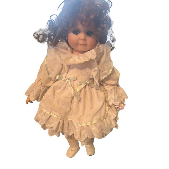 Vintage 1989 Seymour Mann Porcelain Doll Curly Hair 18" Stand 479/7500 - Picture 1 of 4